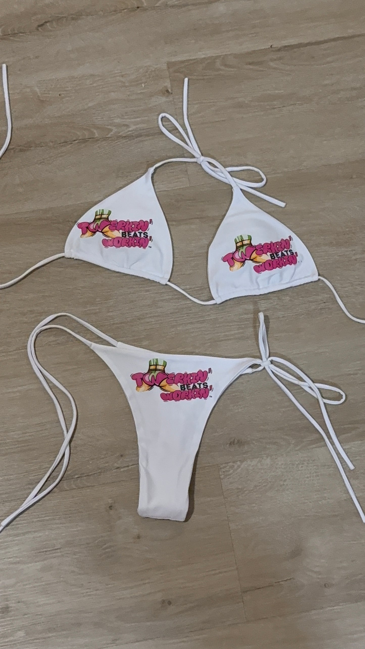 Pink and green TBW booty designed thong string bikini