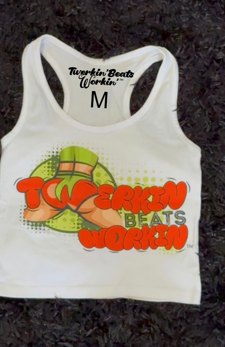 Orange and green TBW design on front of tank/glitter TBW on back of tank