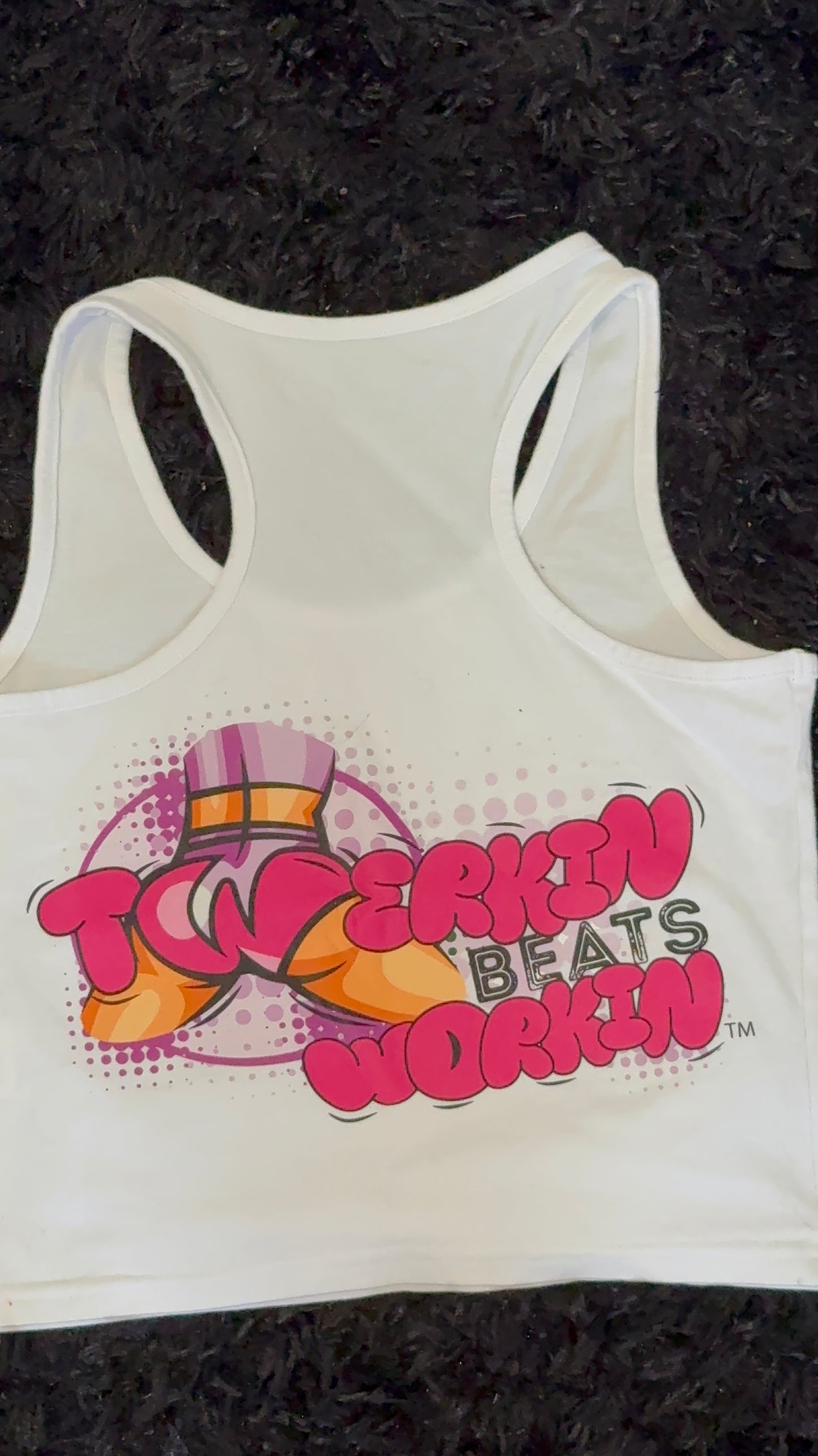 Glitter TBW on front of tank/ pink and purple TBW design on back of tank