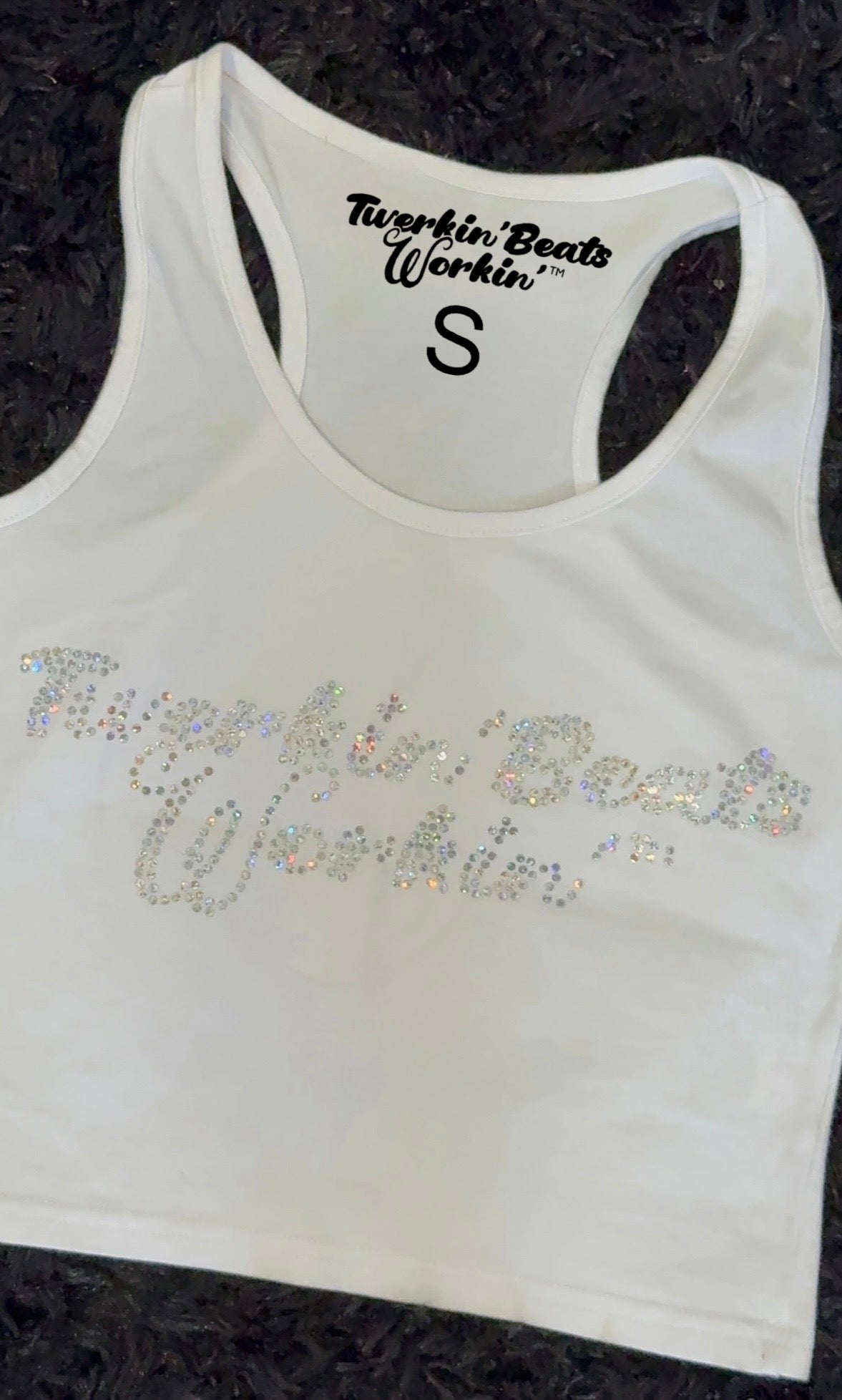 Glitter TBW on front of tank/ pink and purple TBW design on back of tank