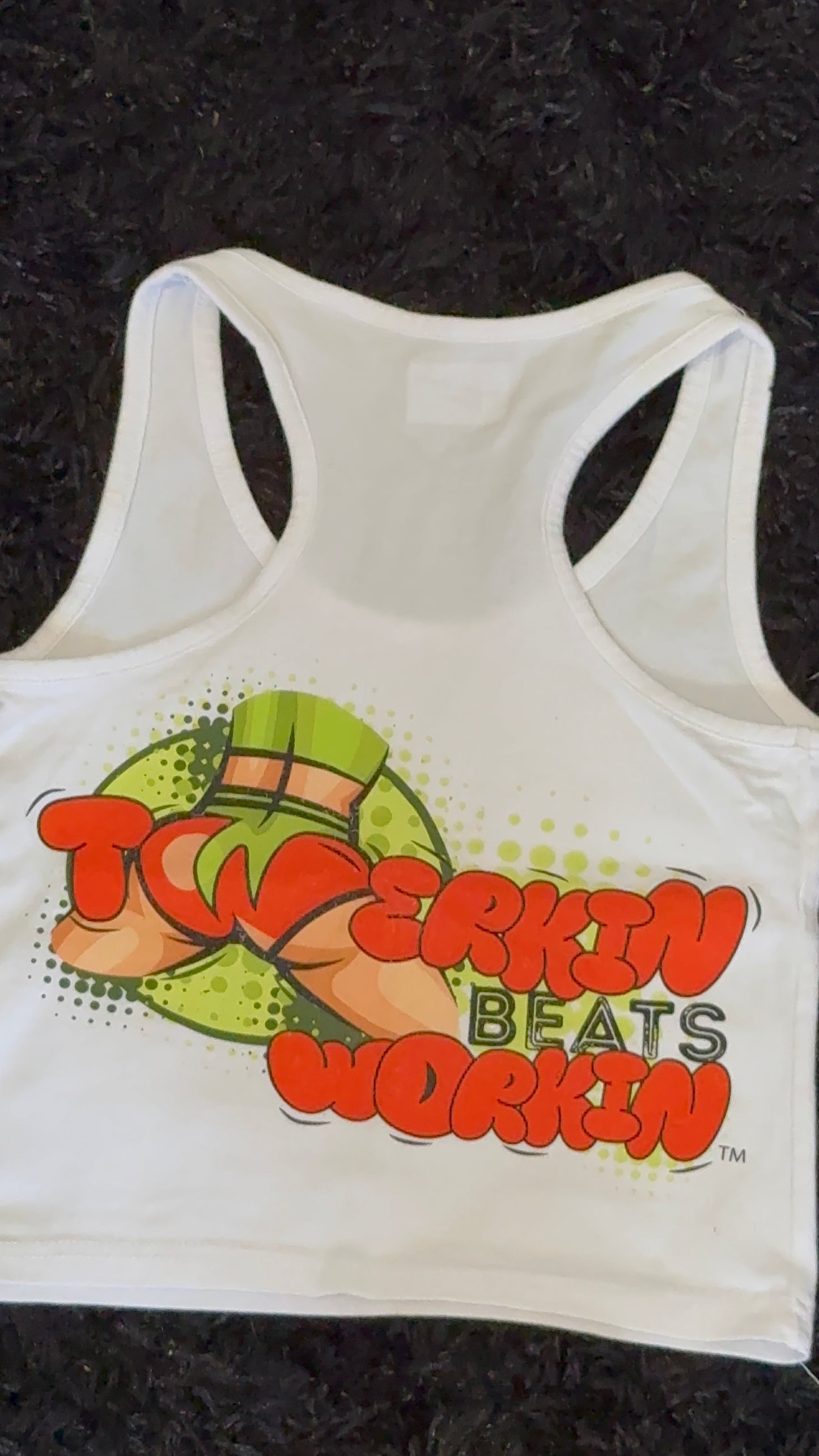 Glitter TBW on front of tank/ orange & green TBW on back of tank