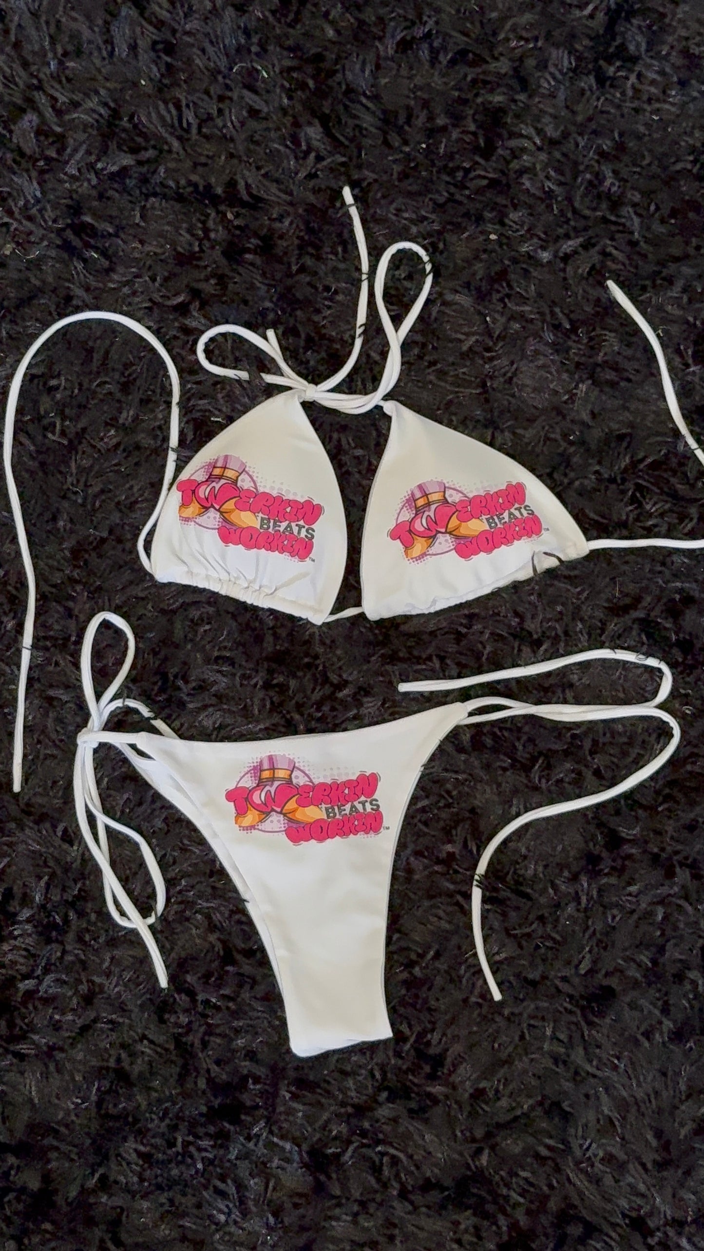 Pink & purple Twerkin’ Beats Workin’ booty designed thong string Bikini