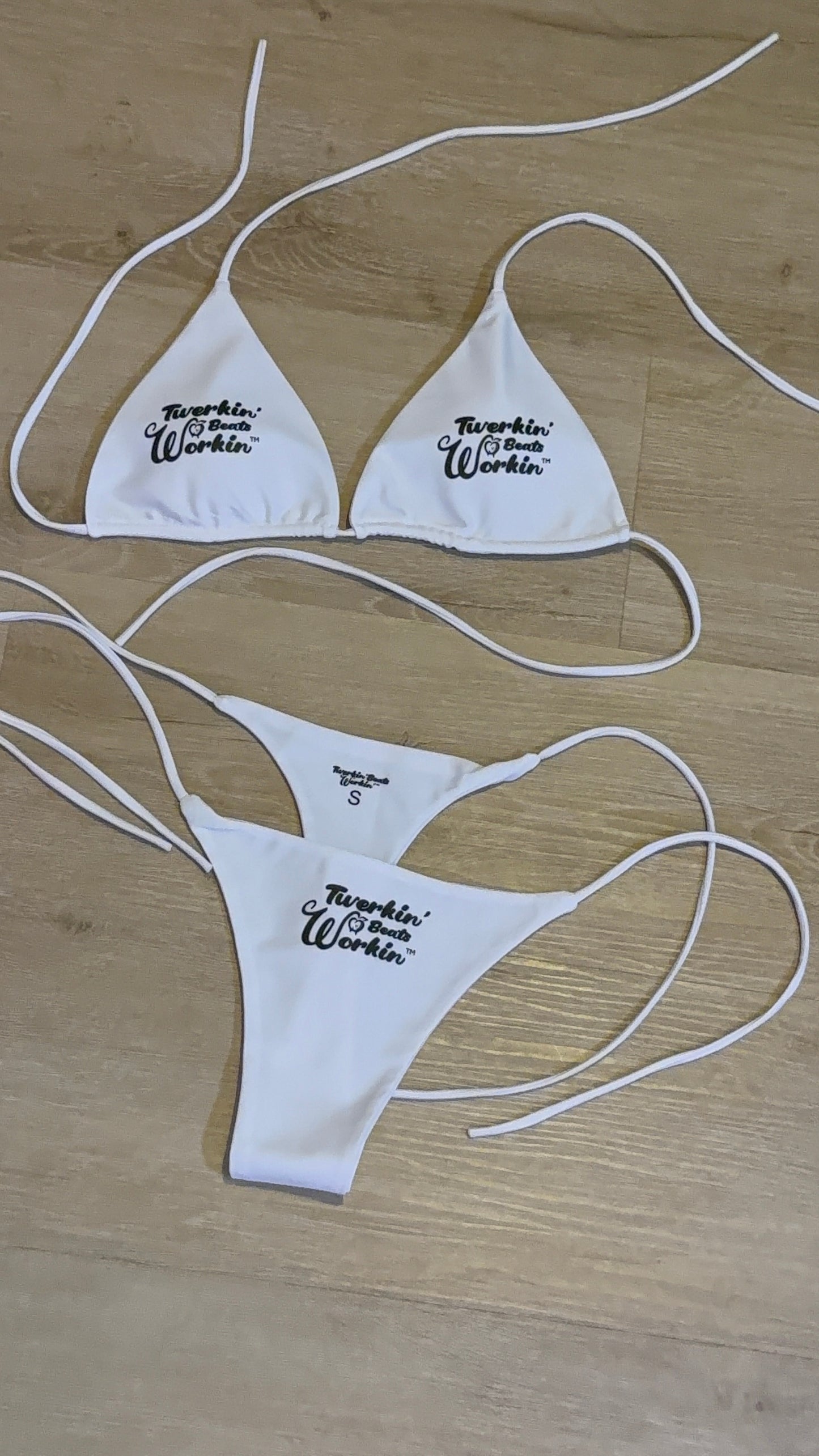 Twerkin’ Beats Workin’ peach designed bikini