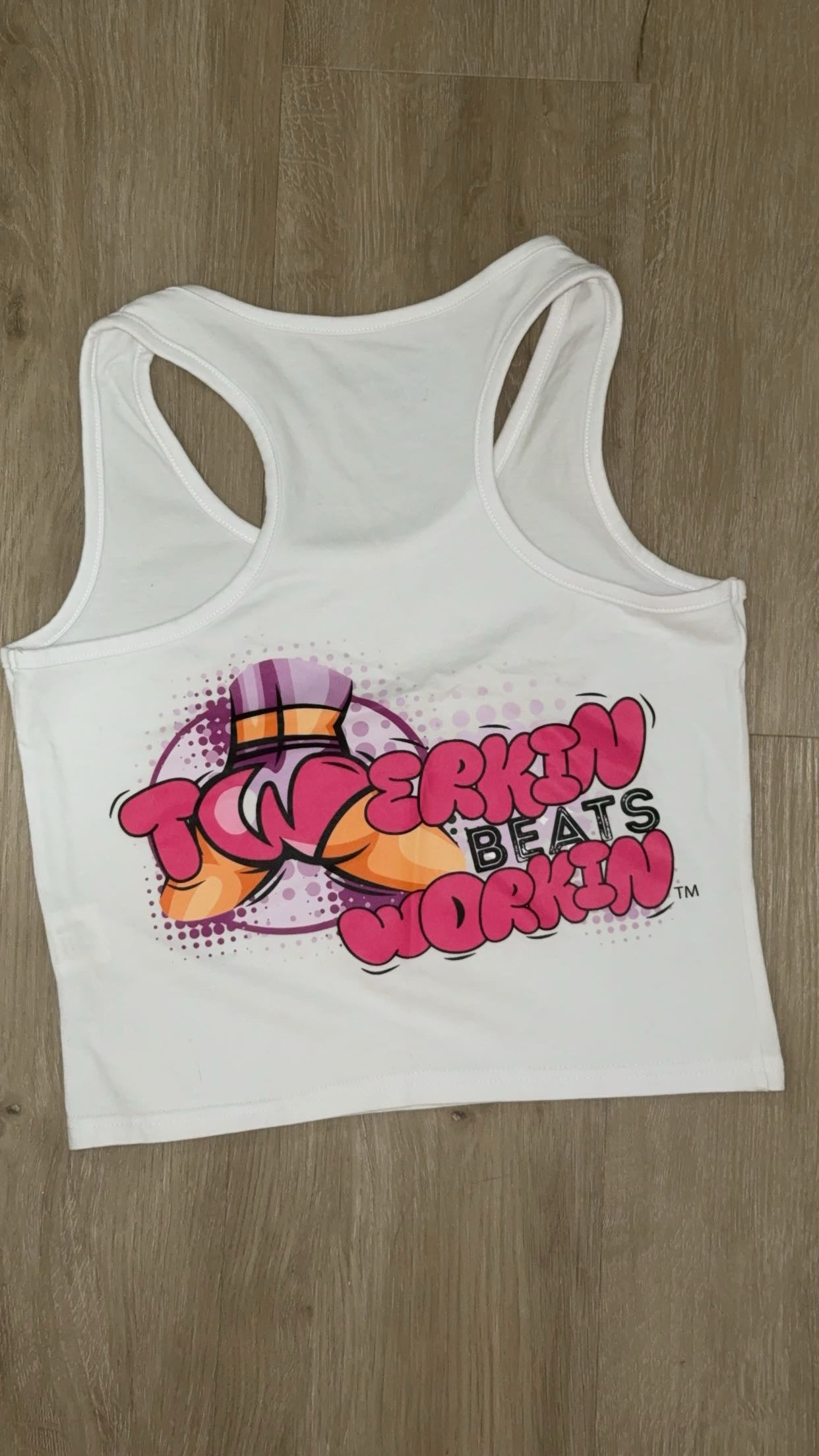 Glitter TBW on front of tank/ pink and purple TBW design on back of tank