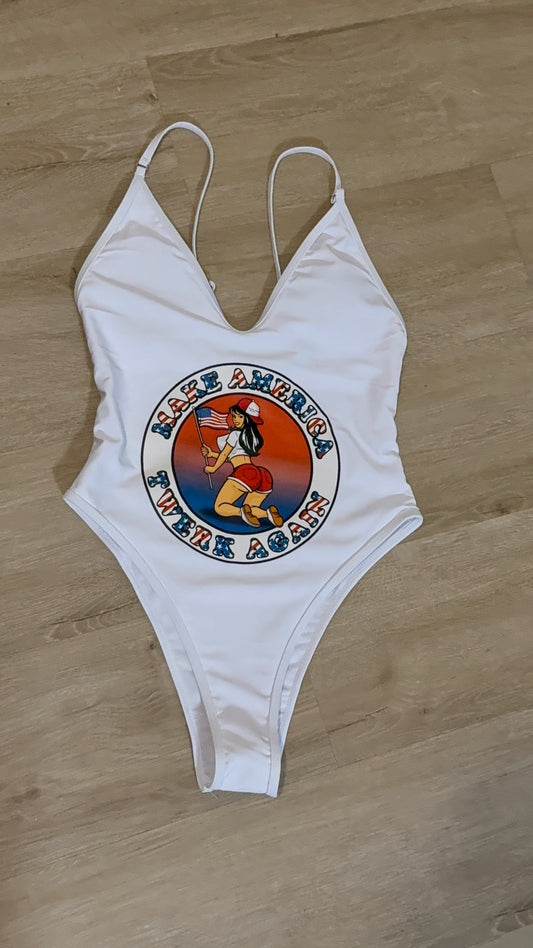 Make America Twerk Again on front of one piece