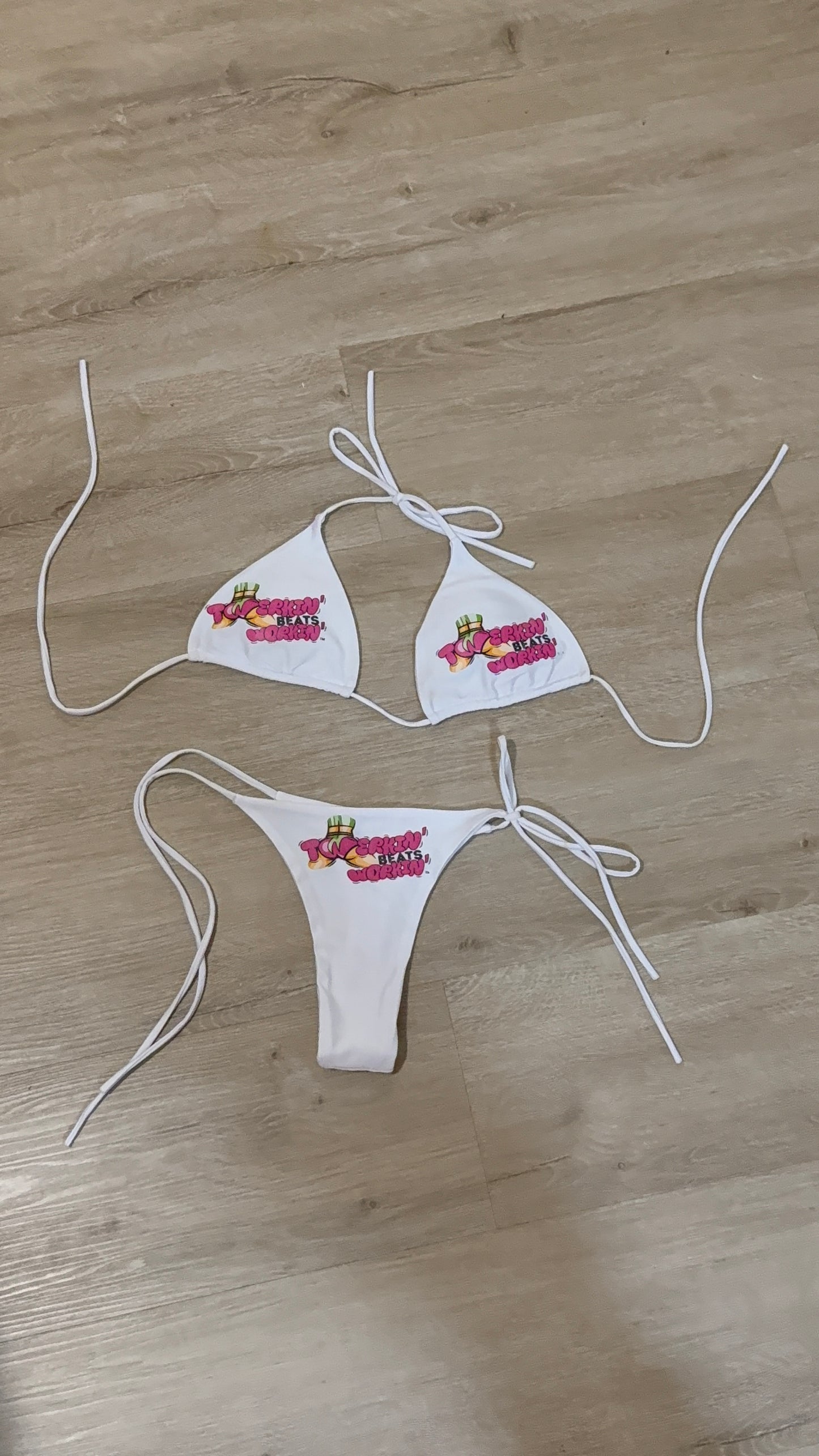 Pink and green TBW booty designed thong string bikini