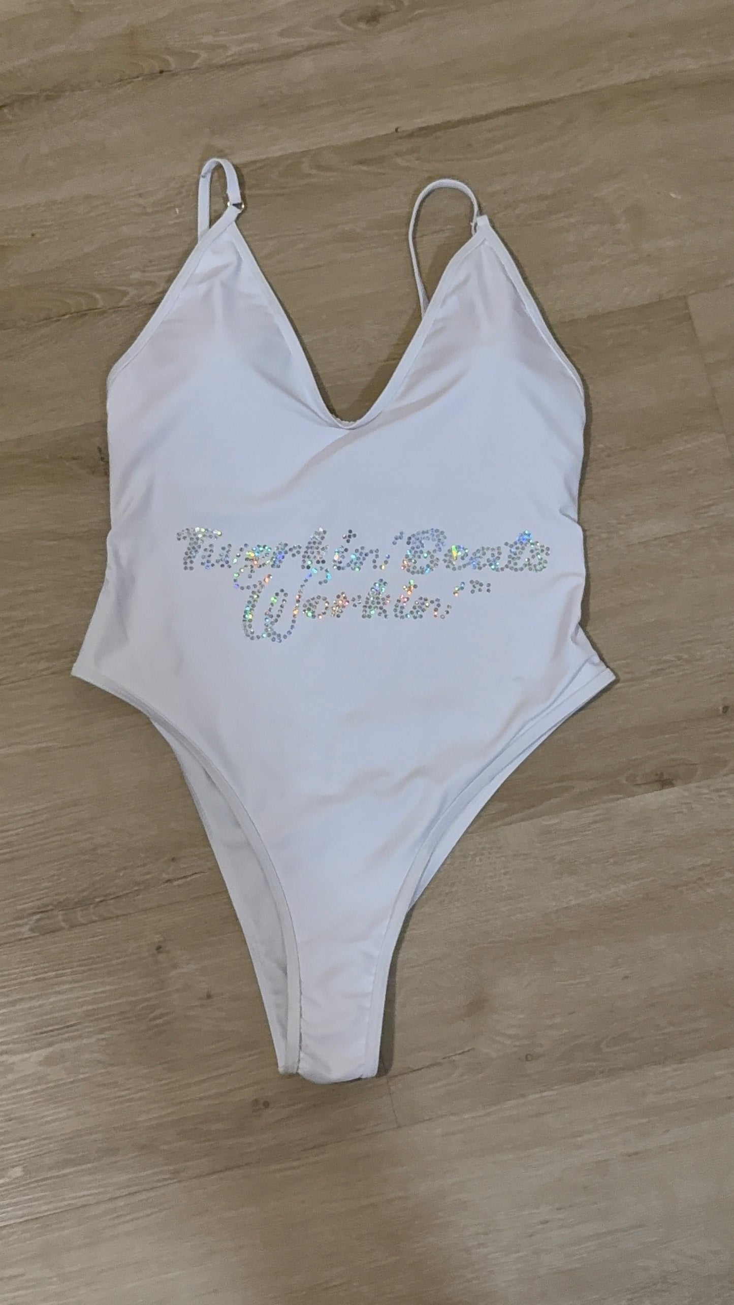 Pink and purple Twerkin’ Beats Workin’ booty designed one piece