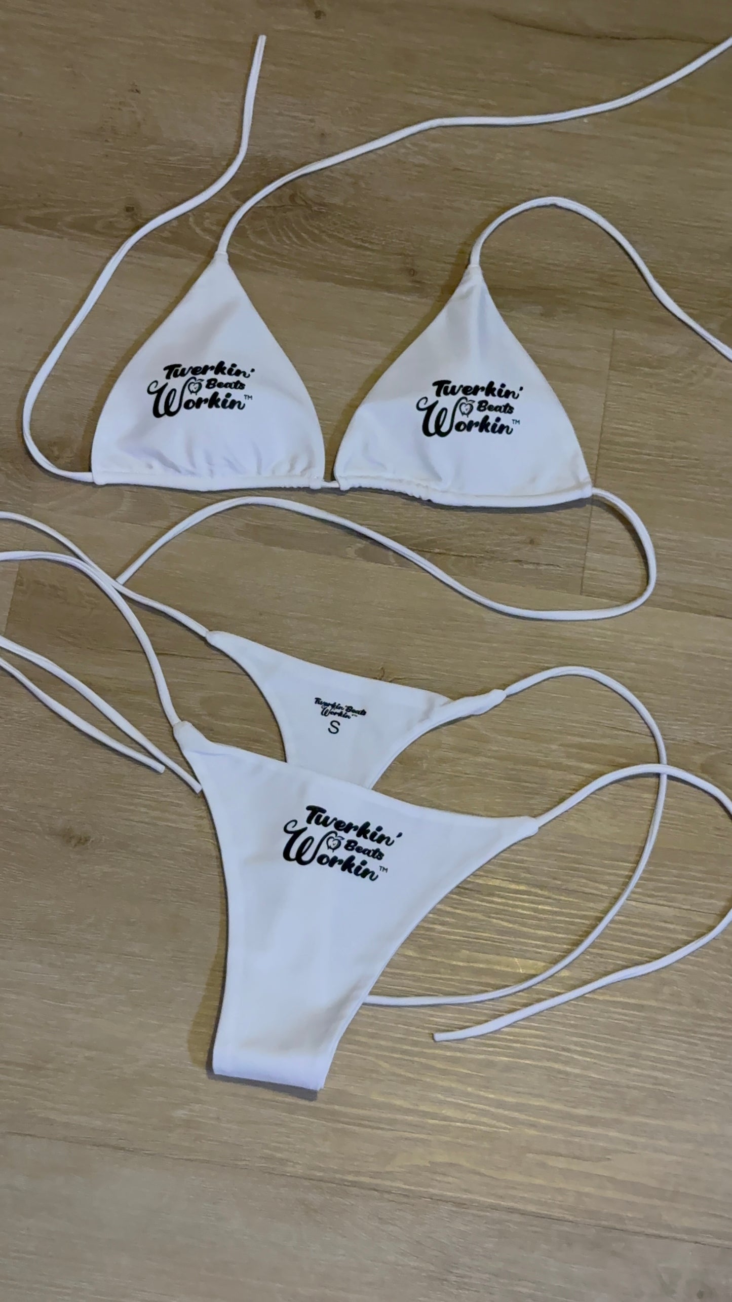 Twerkin’ Beats Workin’ peach designed bikini