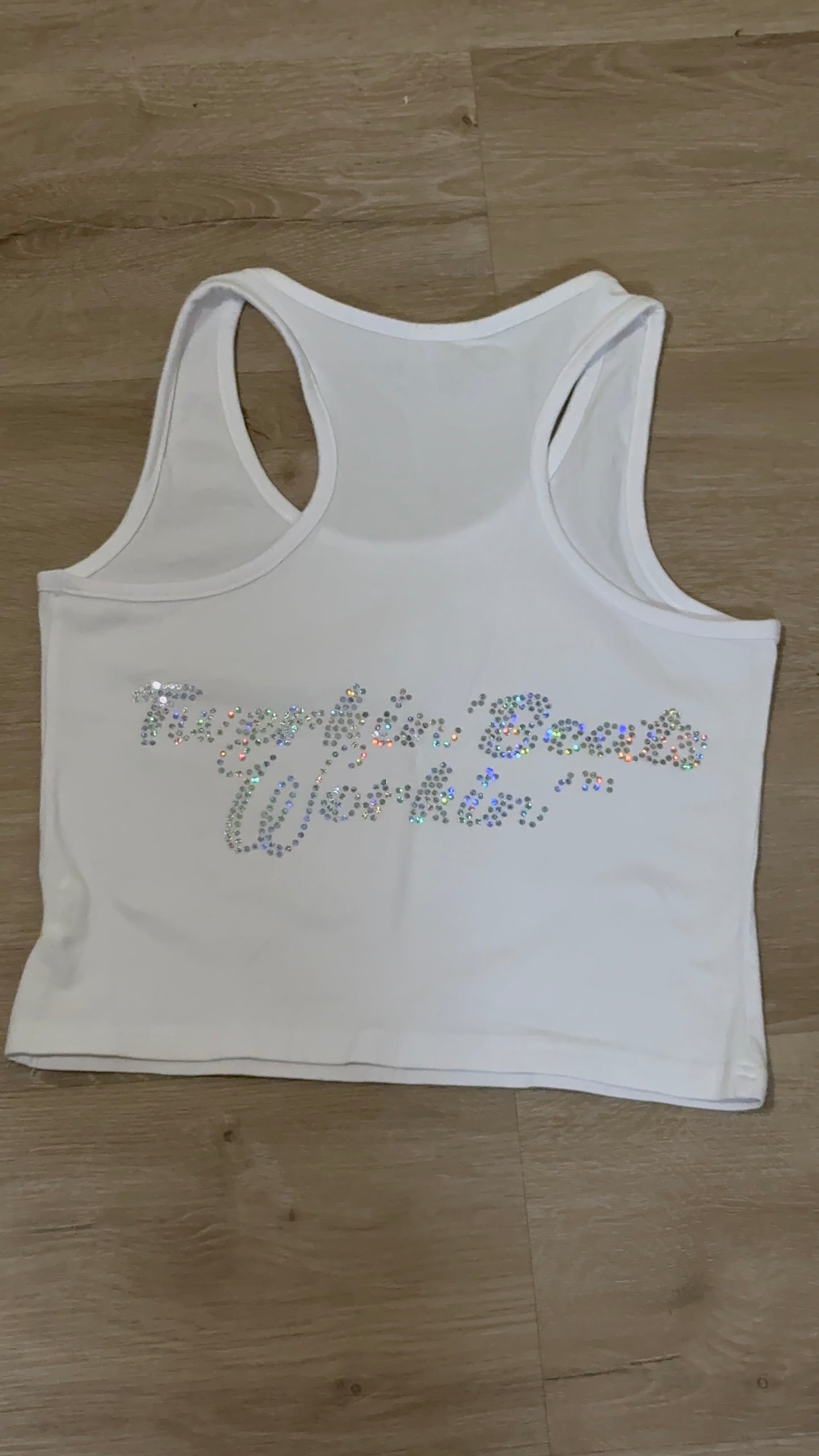 Orange and green TBW design on front of tank/glitter TBW on back of tank