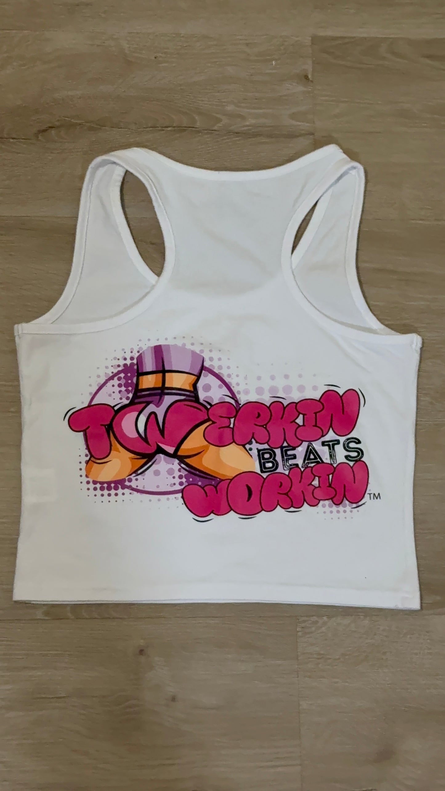 Glitter TBW on front of tank/ pink and purple TBW design on back of tank