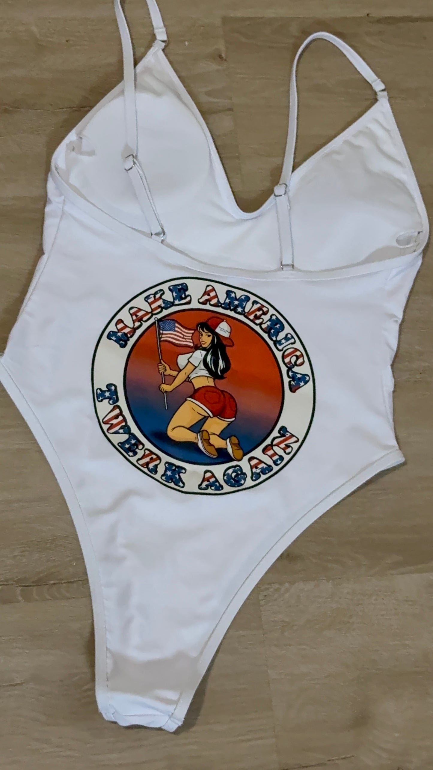 Make America Twerk Again design on Back onepiece
