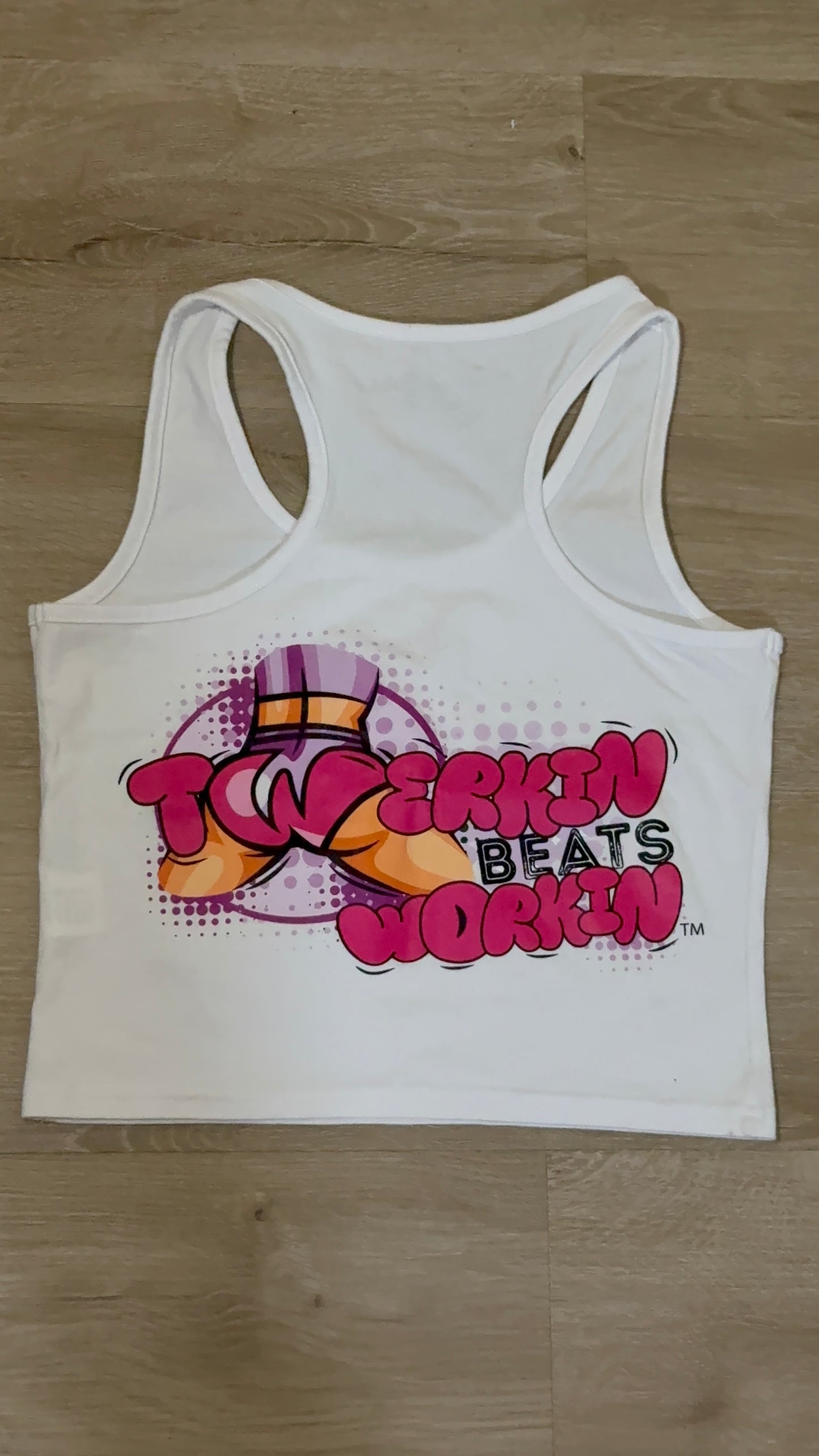 Glitter TBW on front of tank/ pink and purple TBW design on back of tank