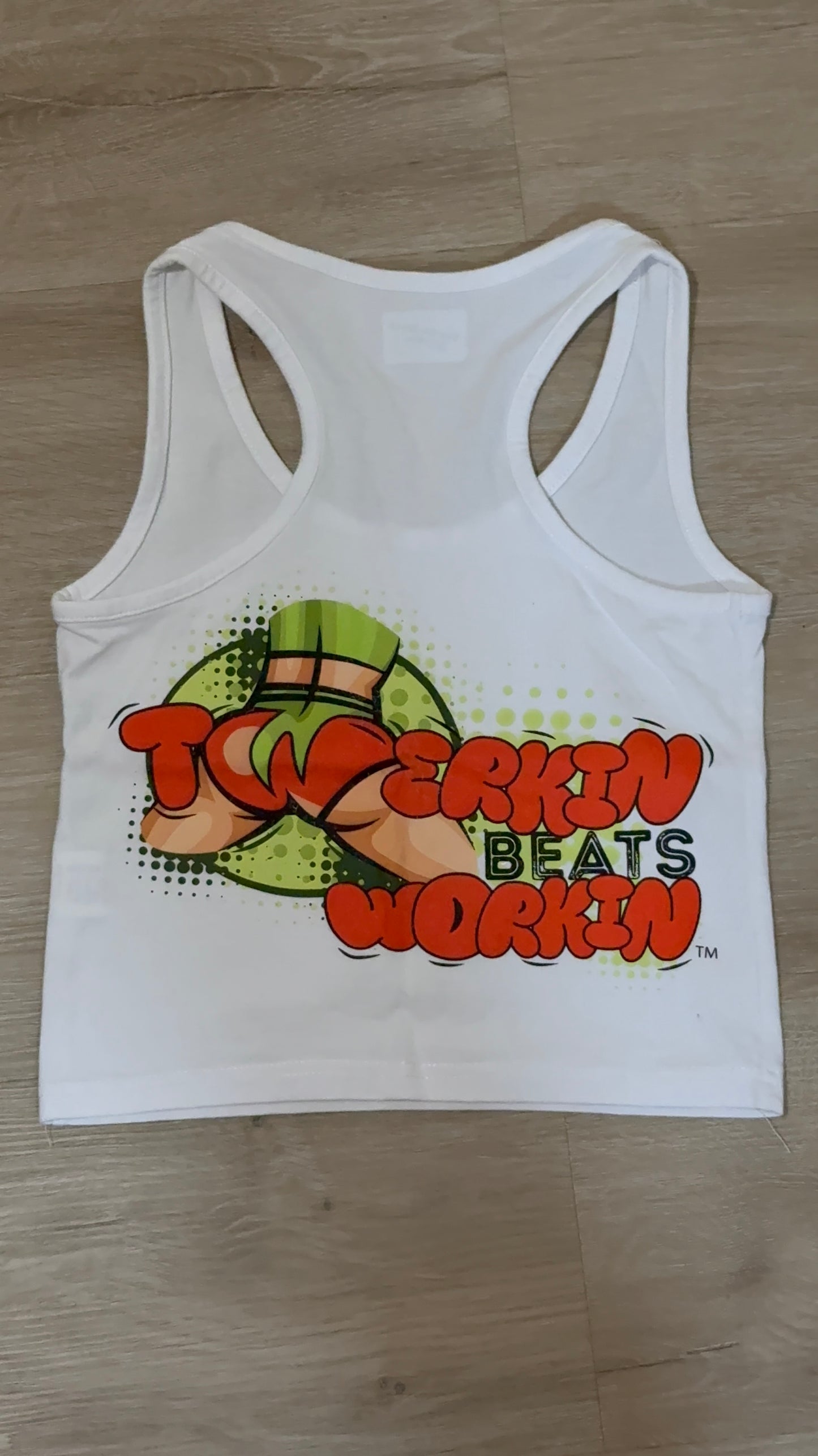 Glitter TBW on front of tank/ orange & green TBW on back of tank