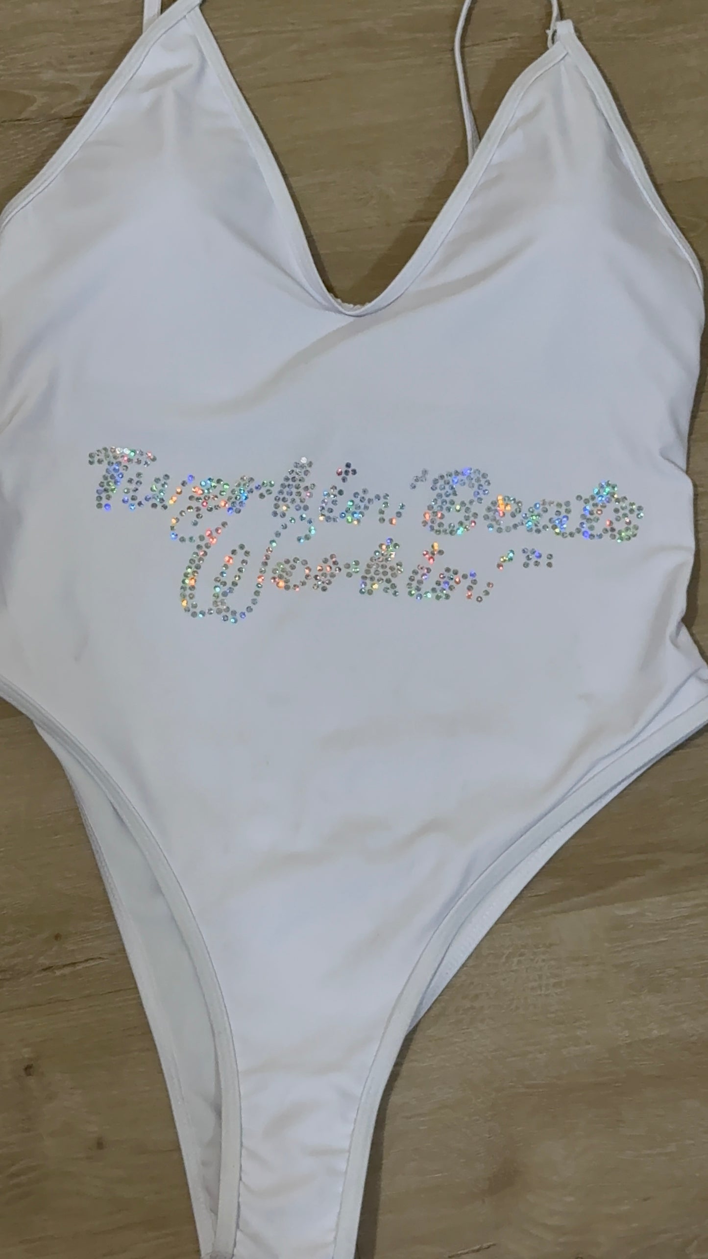 Pink and purple Twerkin’ Beats Workin’ booty designed one piece