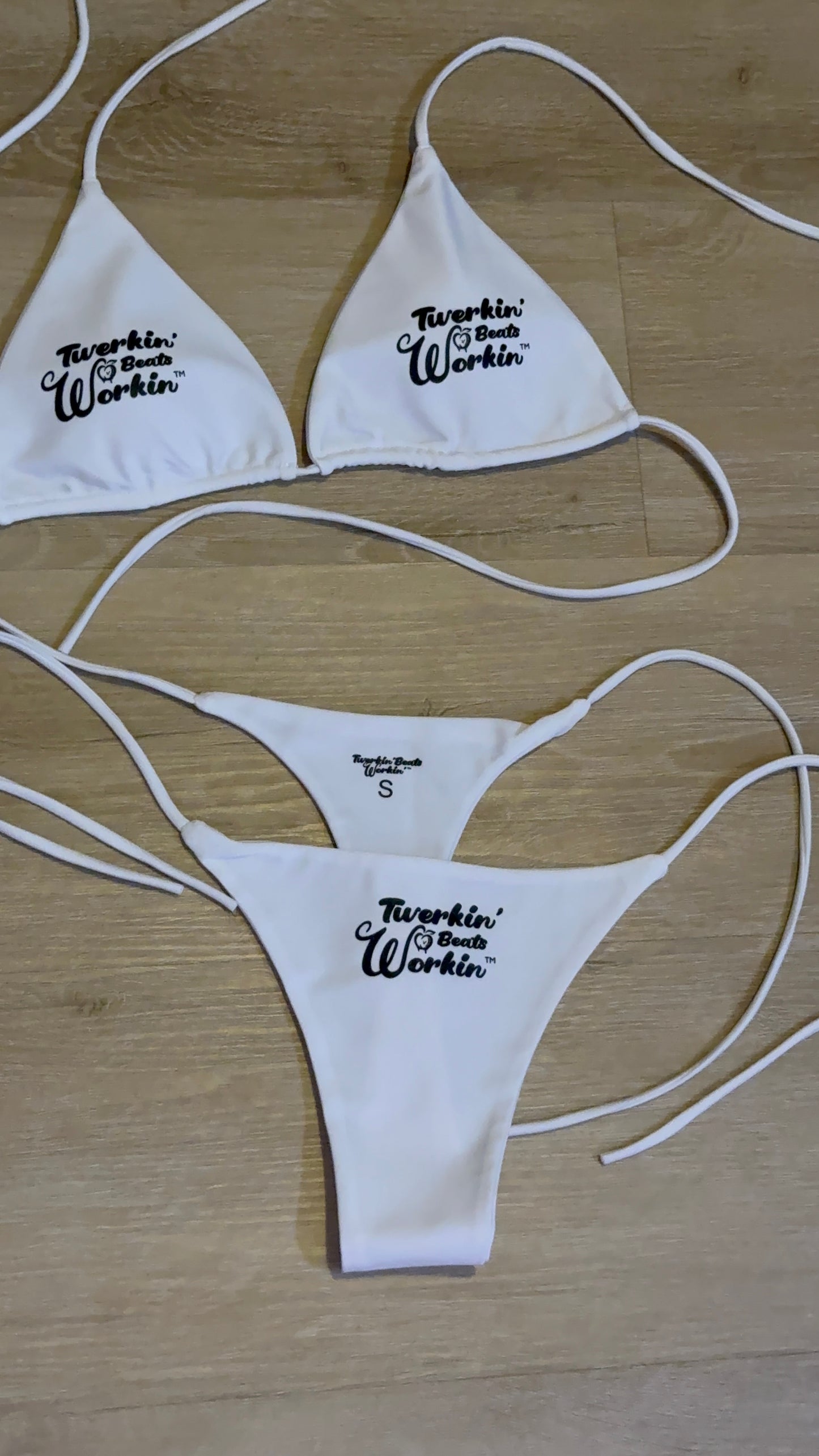Twerkin’ Beats Workin’ peach designed bikini