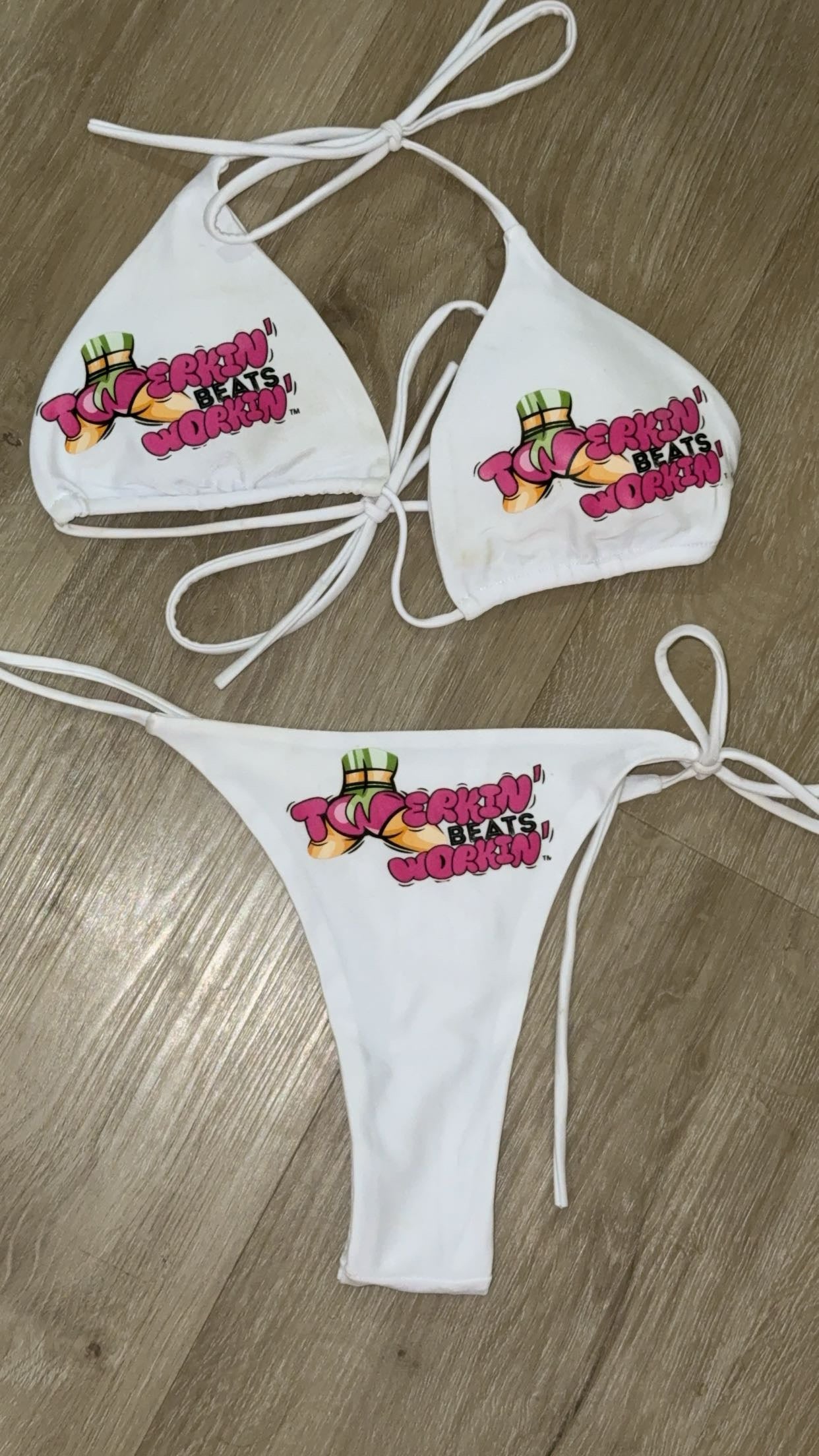Pink and green TBW booty designed thong string bikini