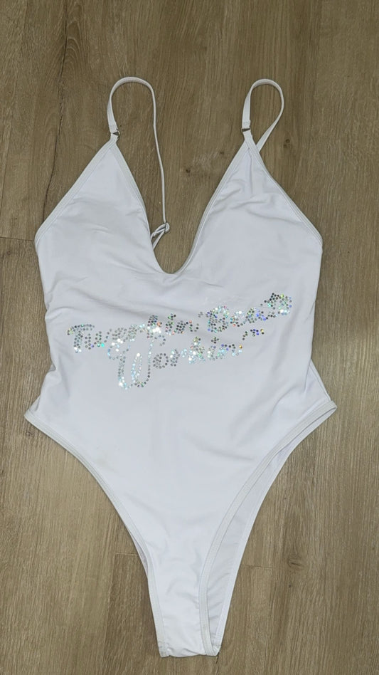 Pink and green Twerkin’ Beats Workin’Booty designed one piece