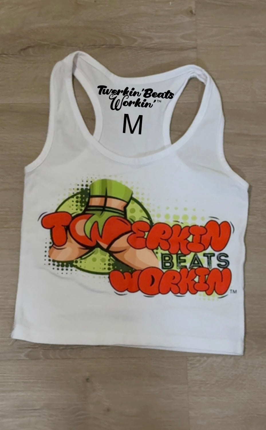 Orange and green TBW design on front of tank/glitter TBW on back of tank