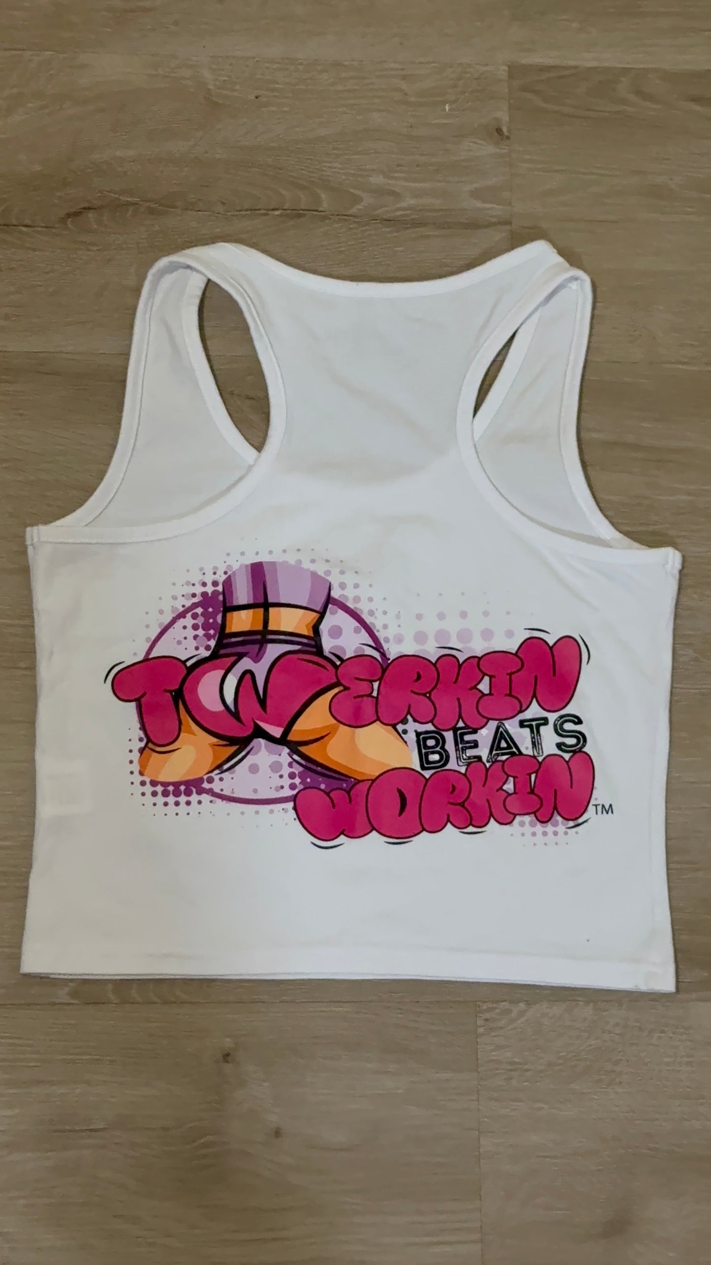 Glitter TBW on front of tank/ pink and purple TBW design on back of tank