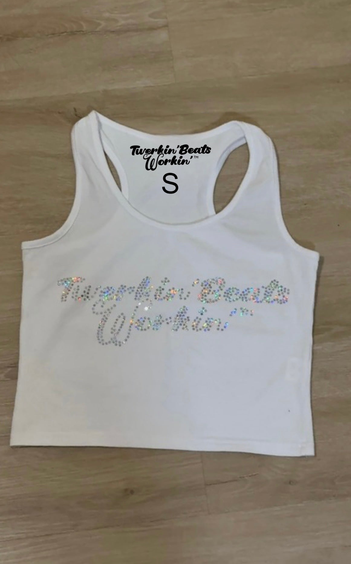 Glitter TBW on front of tank/ Orange,blue and green TBW design on back of tank