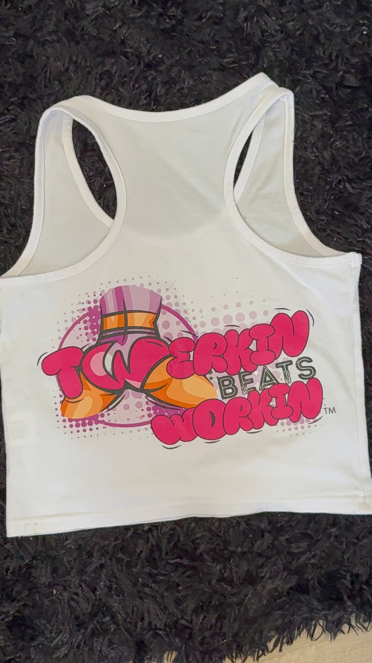 Glitter TBW on front of tank/ pink and purple TBW design on back of tank