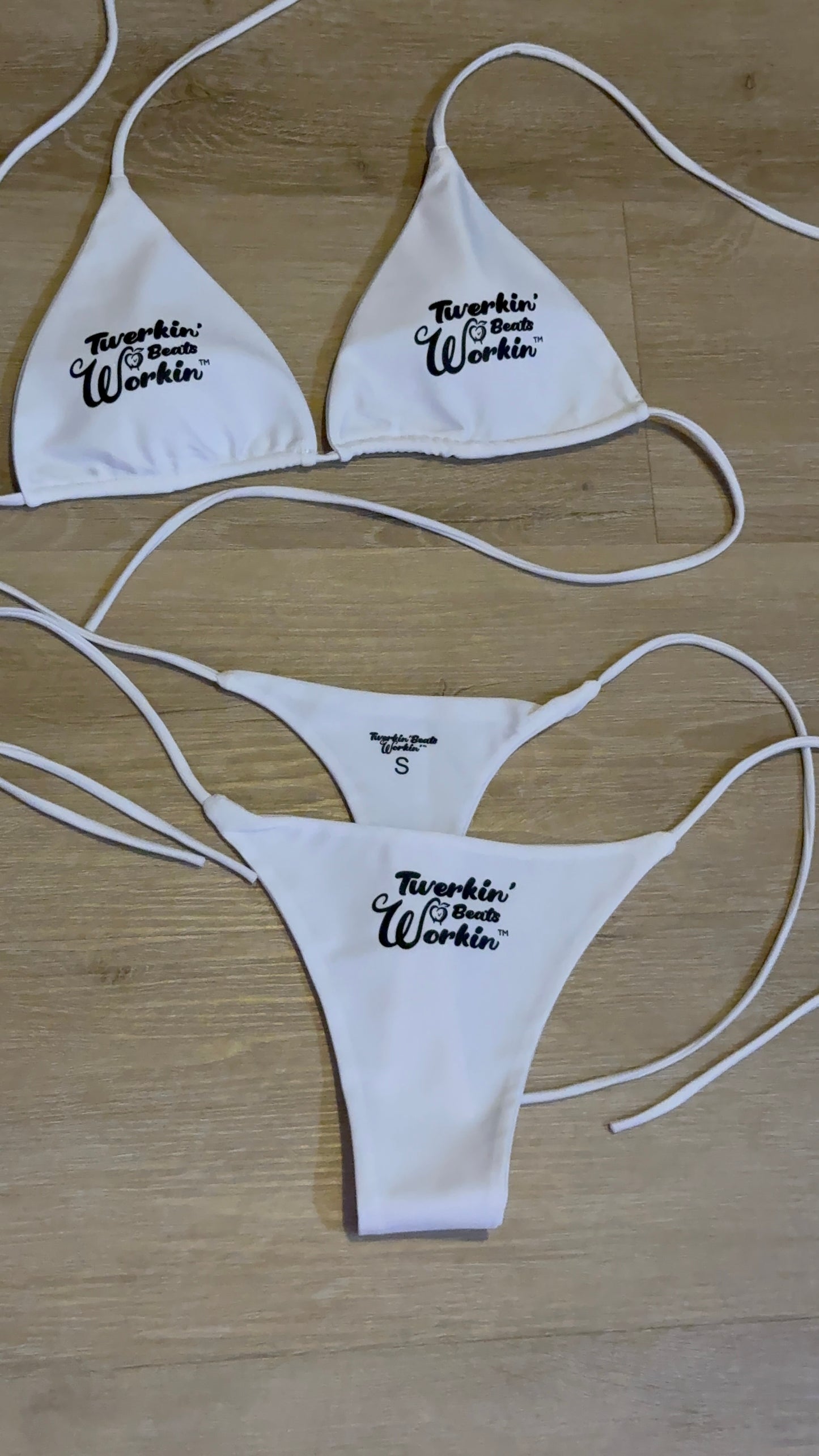 Twerkin’ Beats Workin’ peach designed bikini