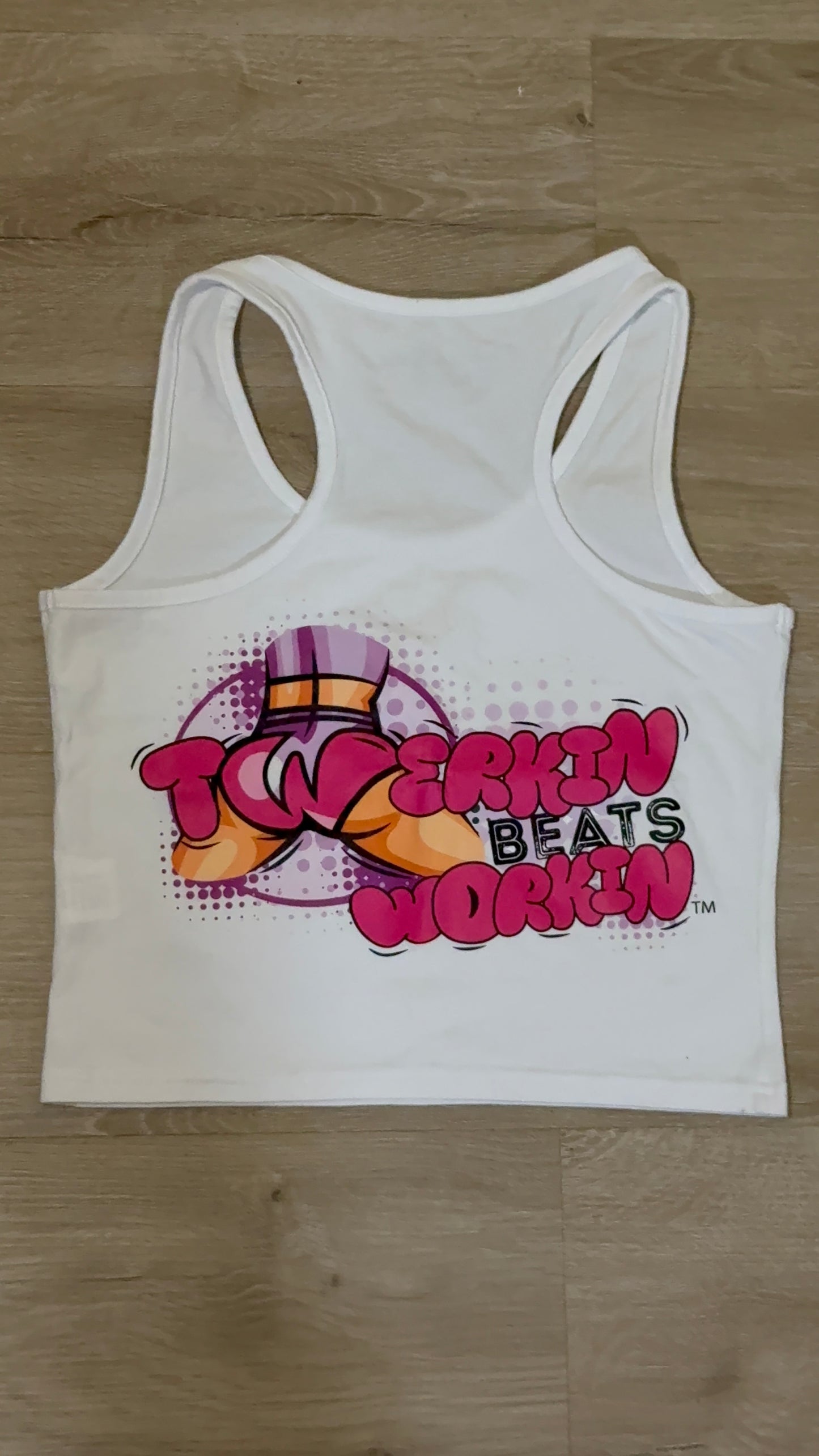 Glitter TBW on front of tank/ pink and purple TBW design on back of tank