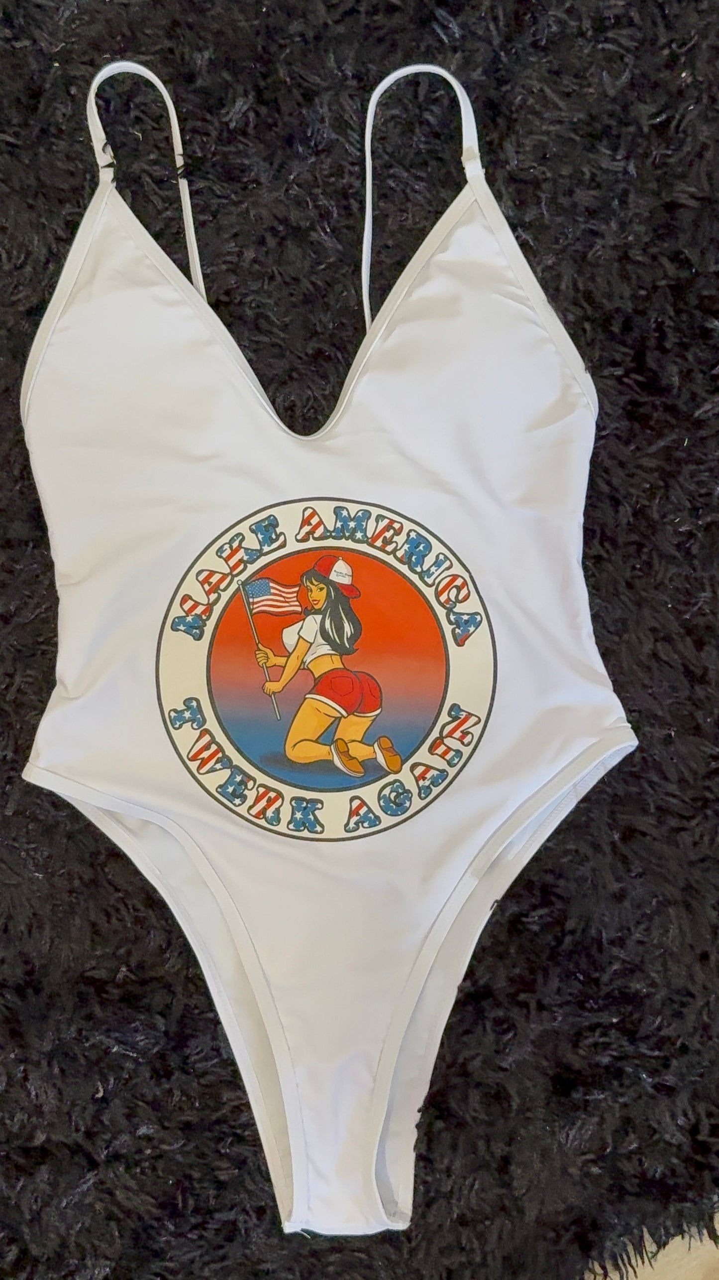 Make America Twerk Again on front of one piece