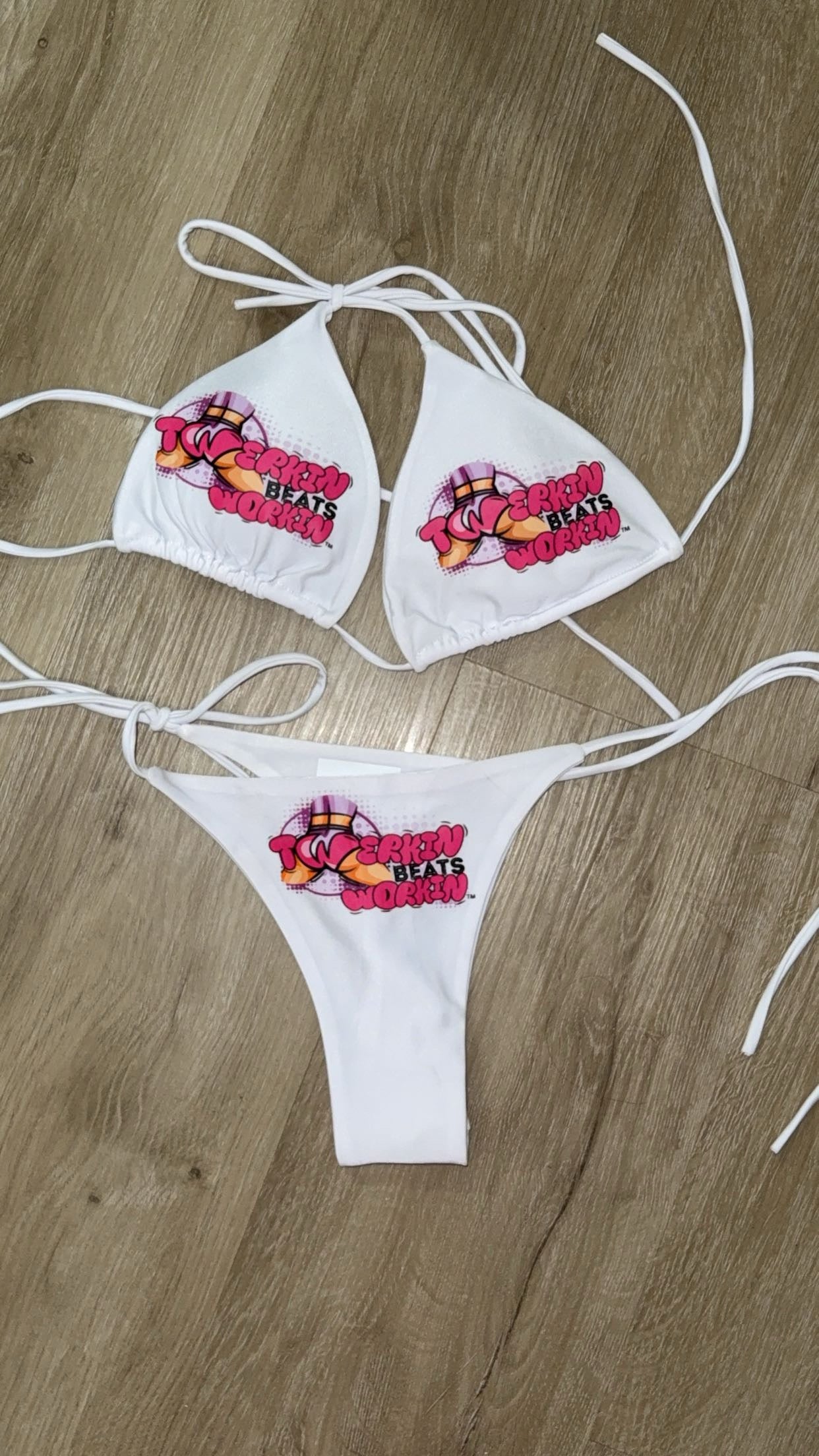Pink & purple Twerkin’ Beats Workin’ booty designed thong string Bikini