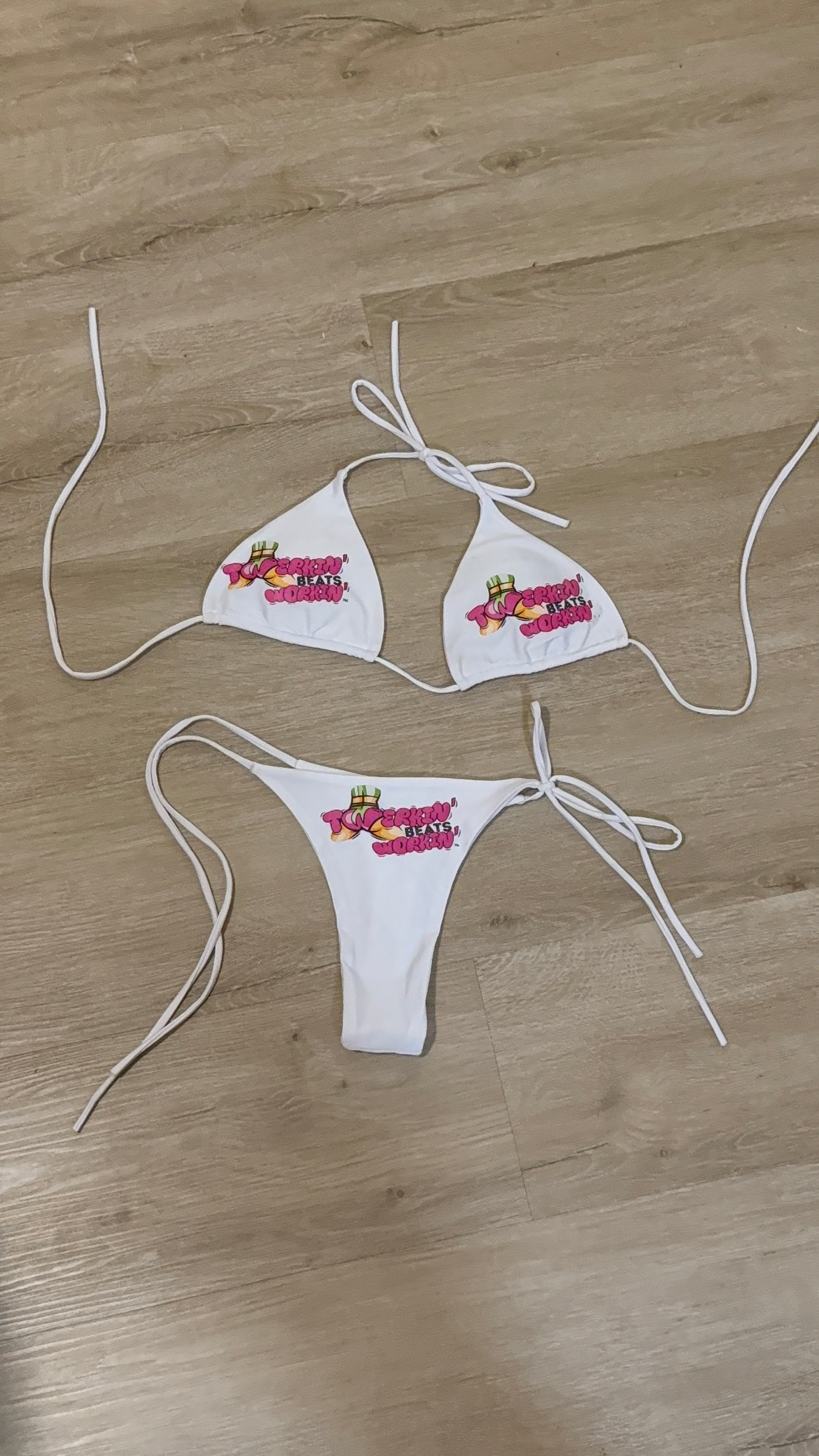 Pink and green TBW booty designed thong string bikini