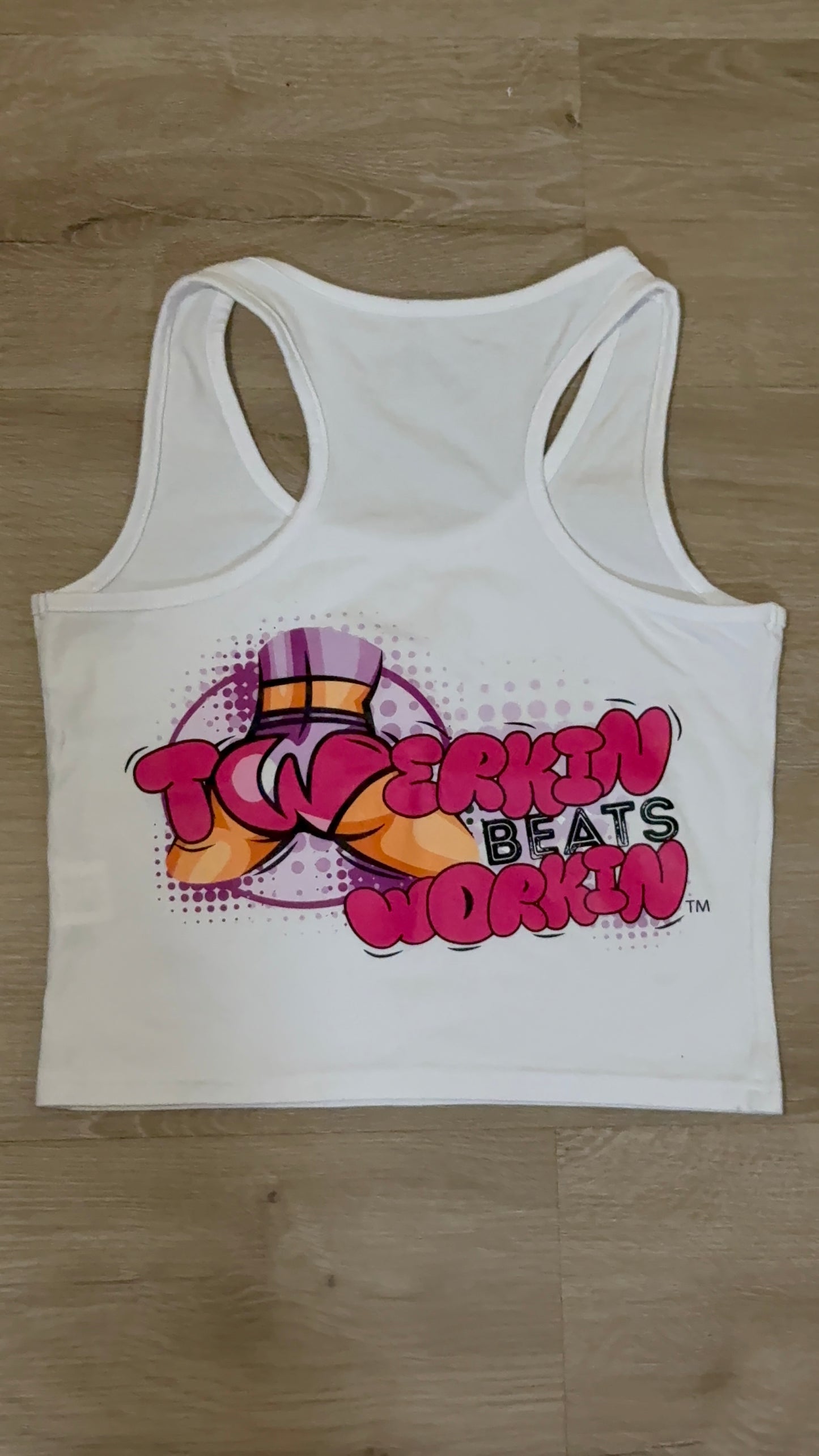 Glitter TBW on front of tank/ pink and purple TBW design on back of tank