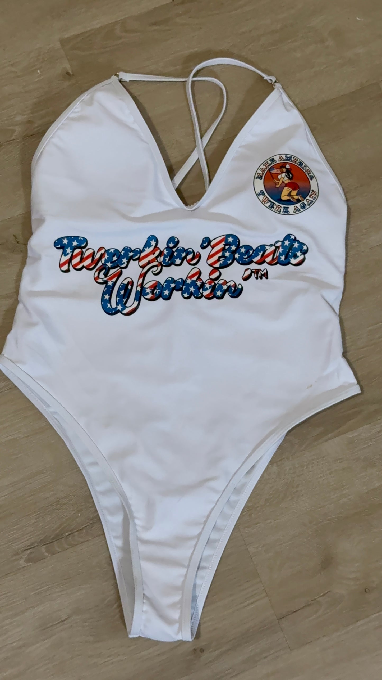 Make America Twerk Again front left boob design one piece