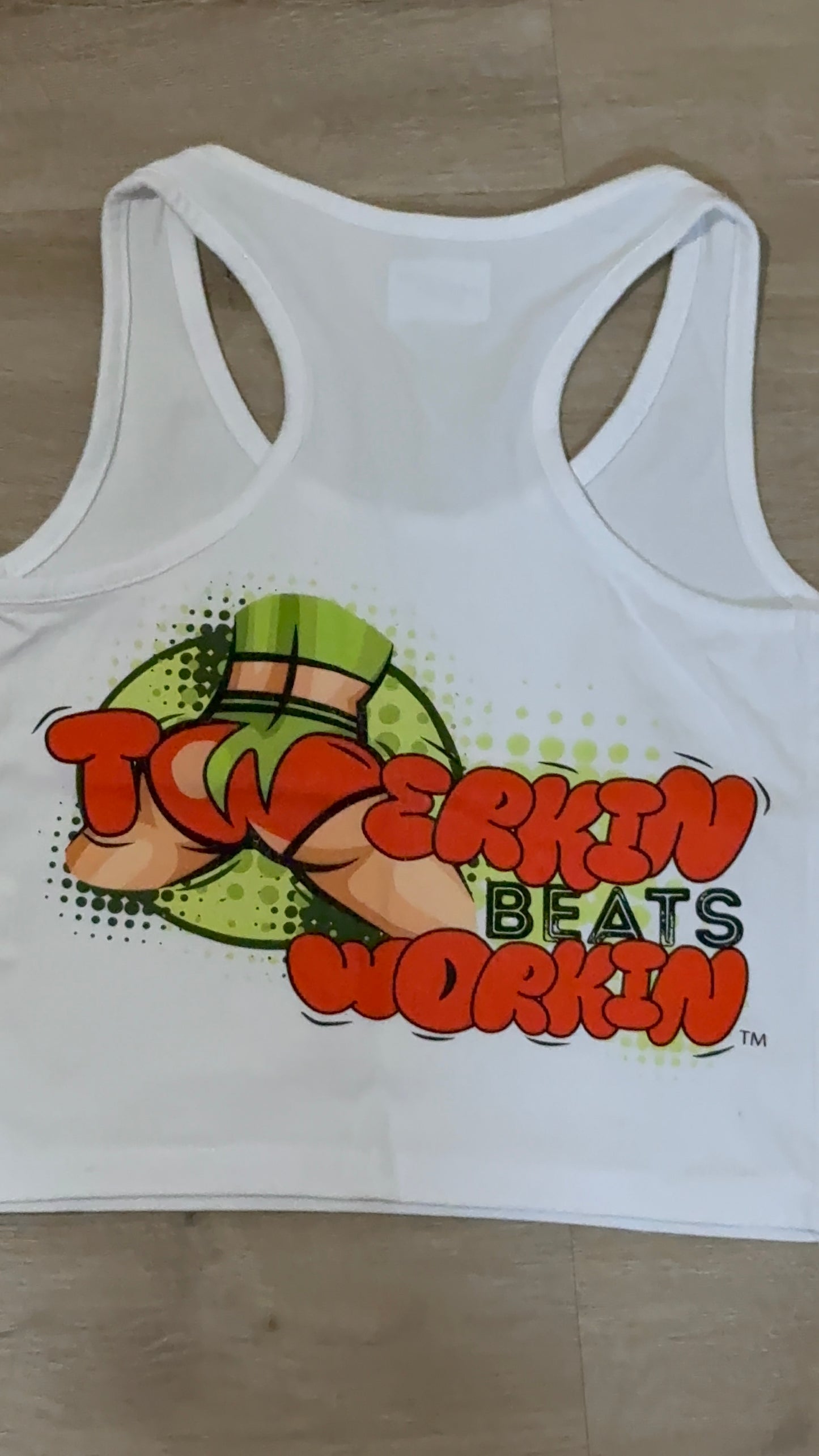 Glitter TBW on front of tank/ orange & green TBW on back of tank