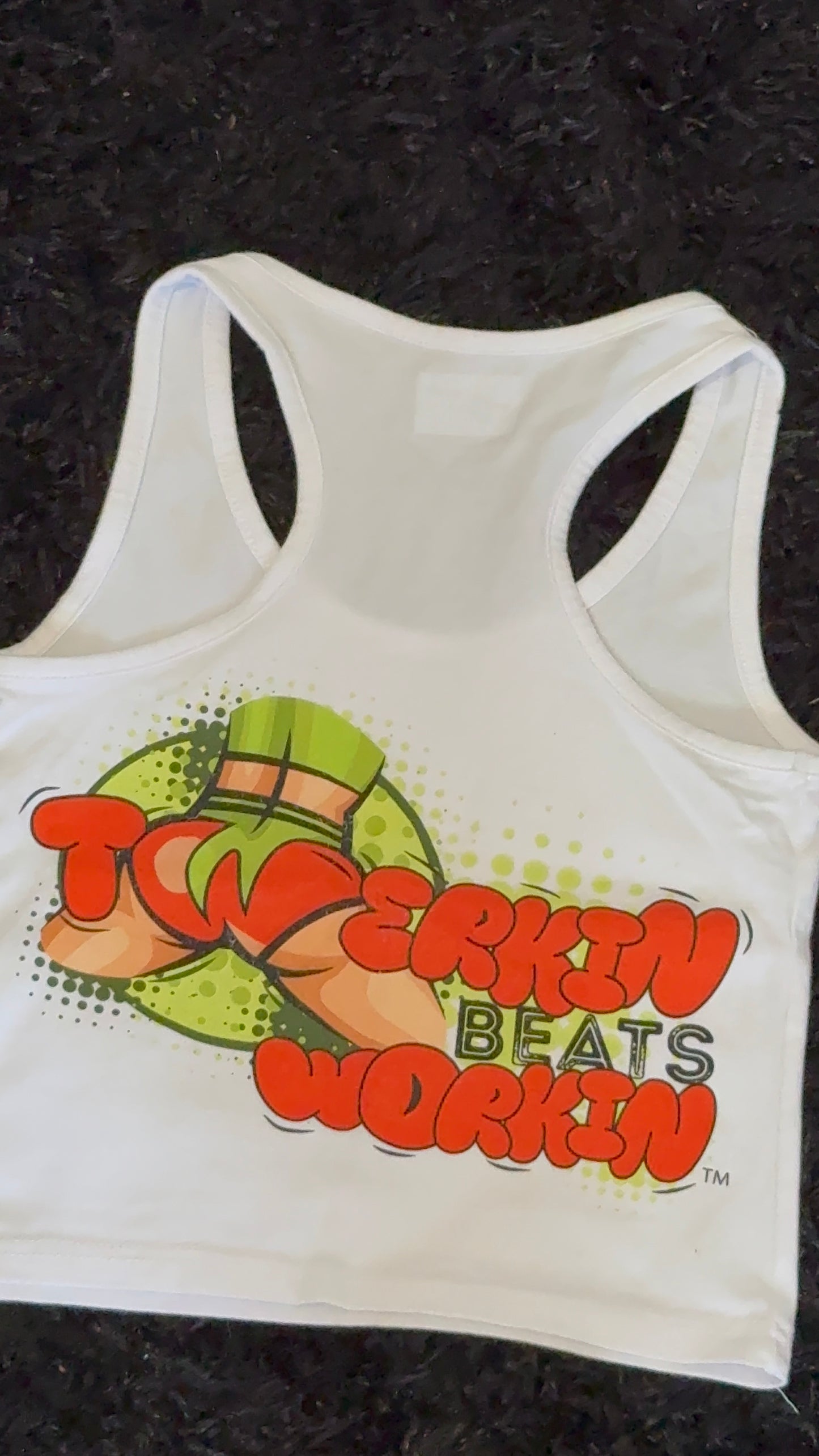 Glitter TBW on front of tank/ orange & green TBW on back of tank