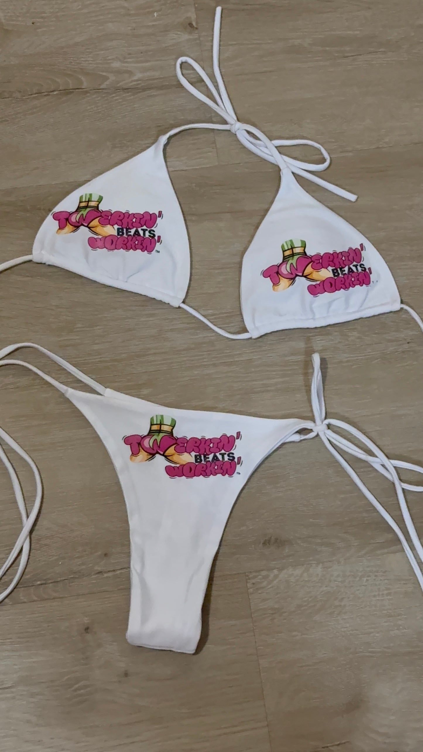 Pink and green TBW booty designed thong string bikini