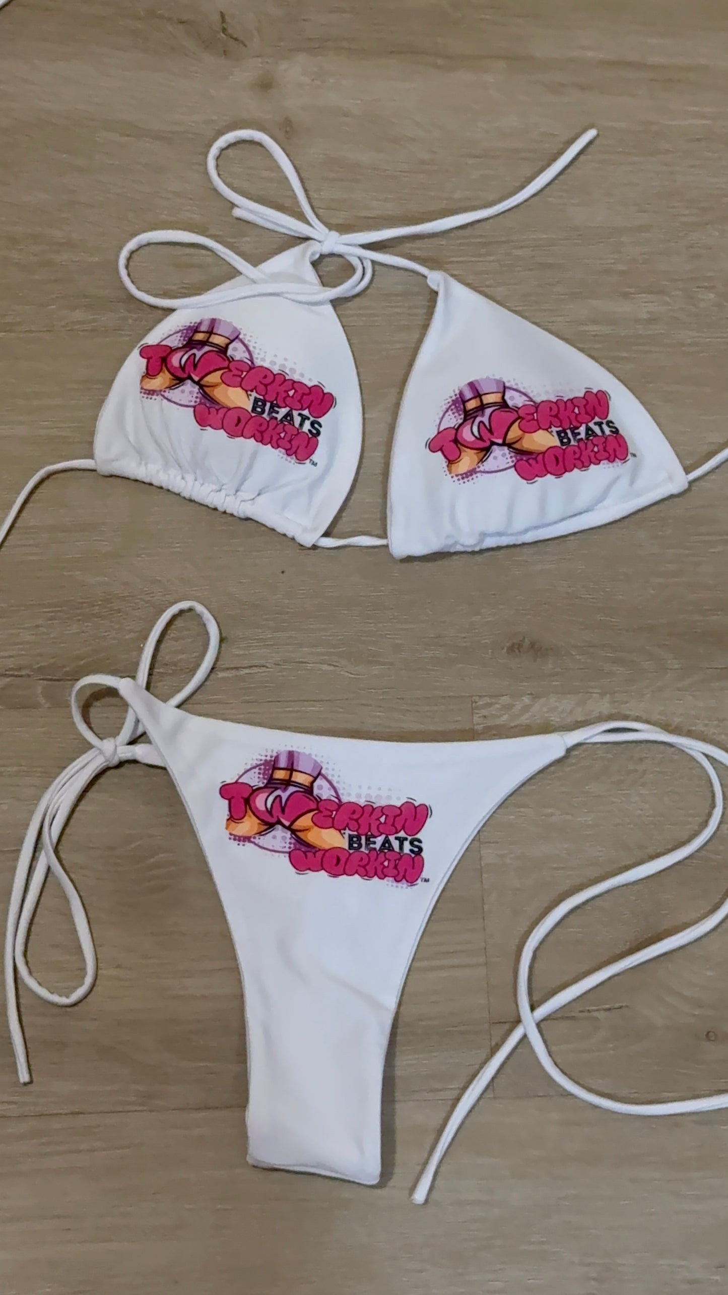 Pink & purple Twerkin’ Beats Workin’ booty designed thong string Bikini