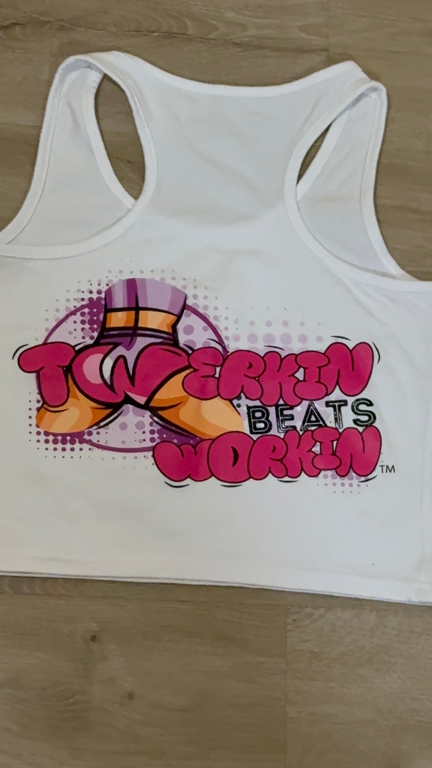 Glitter TBW on front of tank/ pink and purple TBW design on back of tank