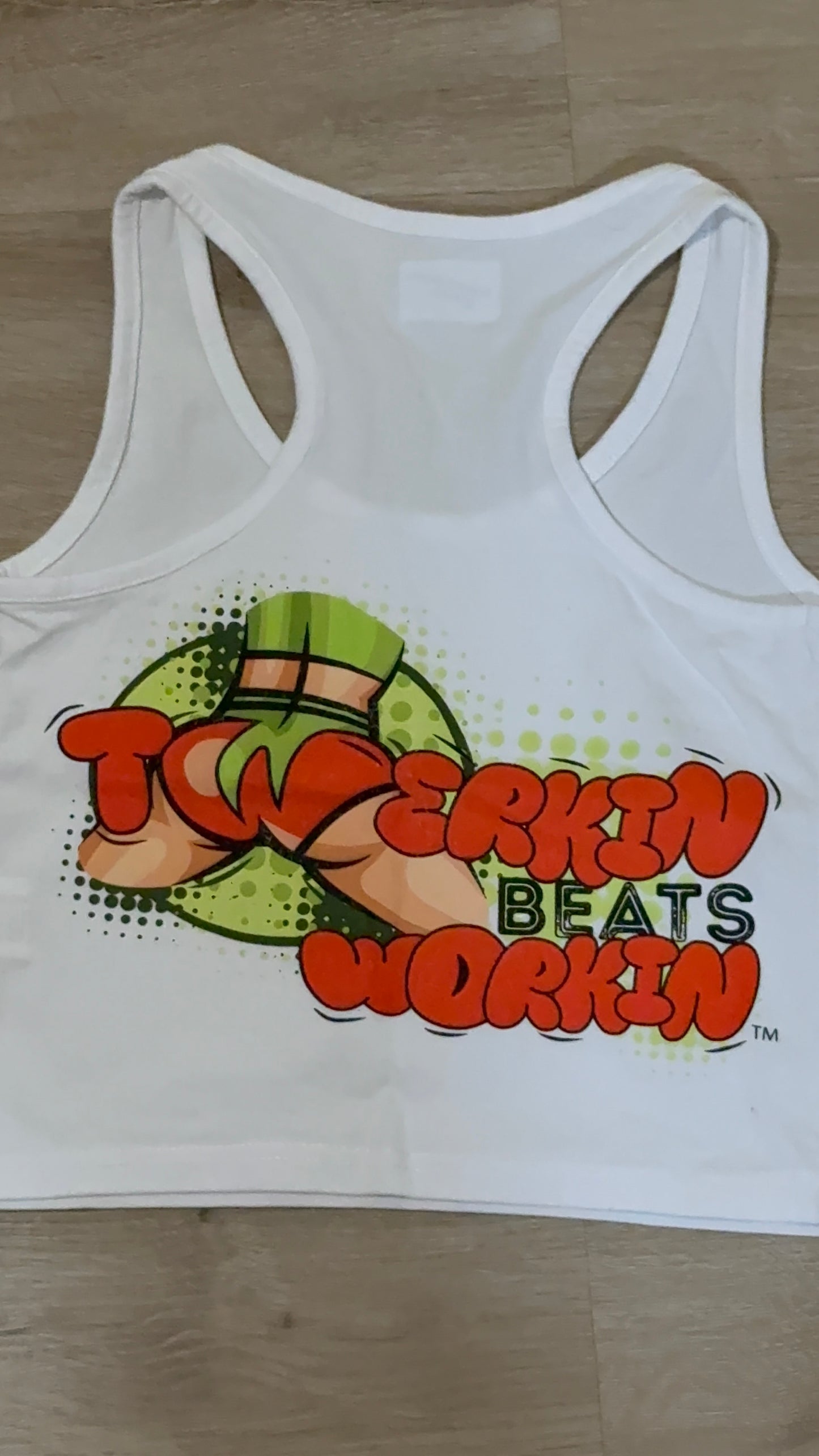 Glitter TBW on front of tank/ orange & green TBW on back of tank