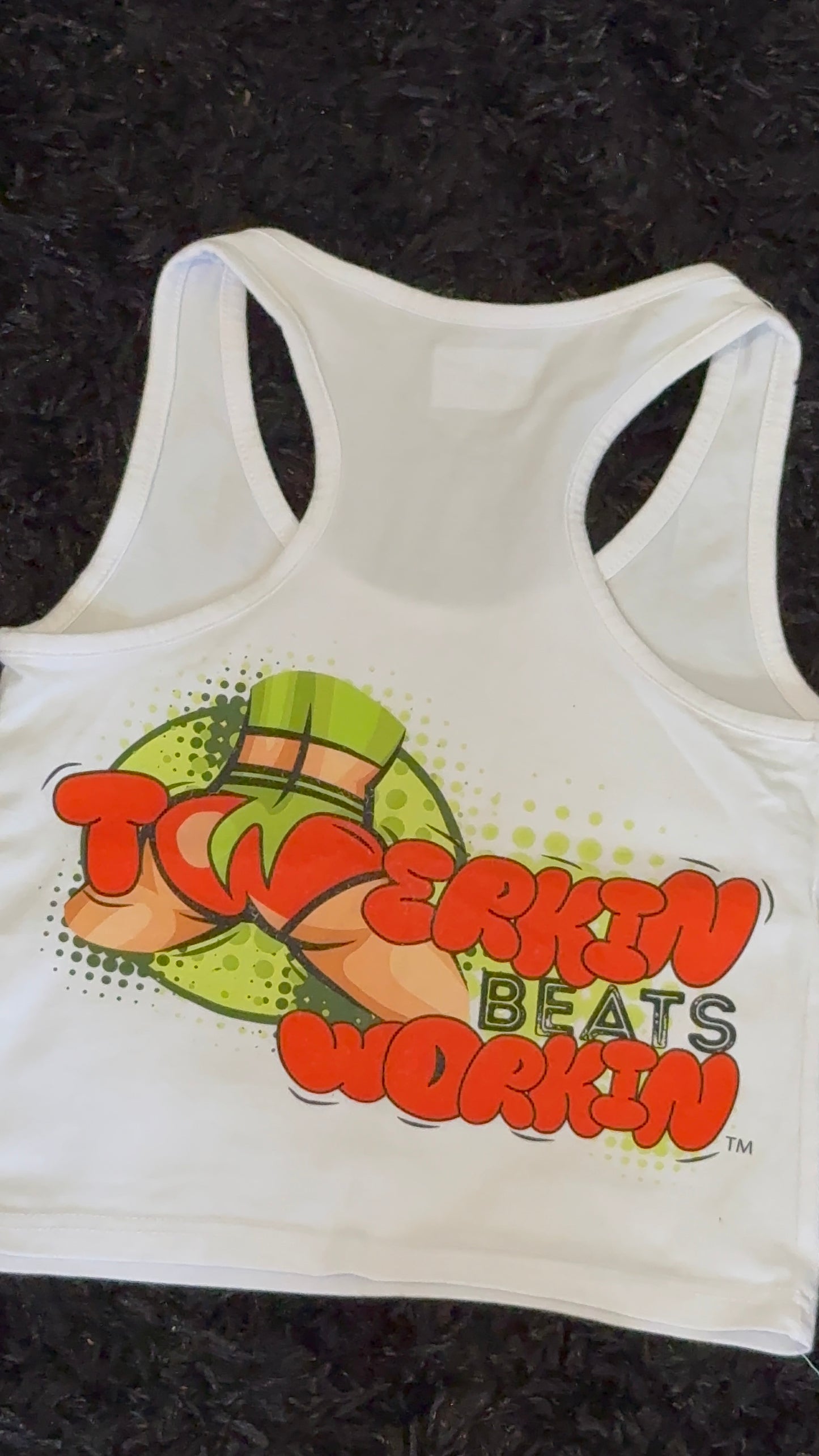 Glitter TBW on front of tank/ orange & green TBW on back of tank